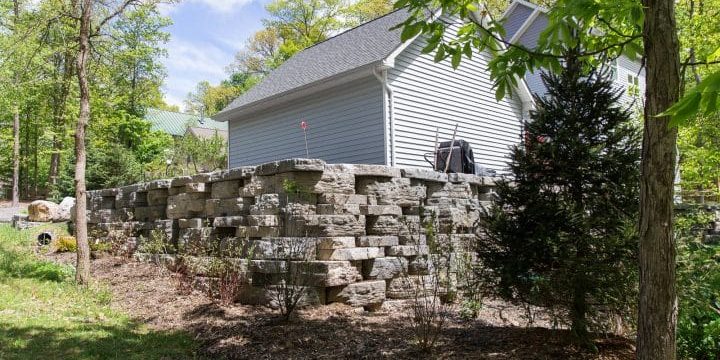 Precast concrete retaining wall in New Paltz, NY installed by Masseo Landscape