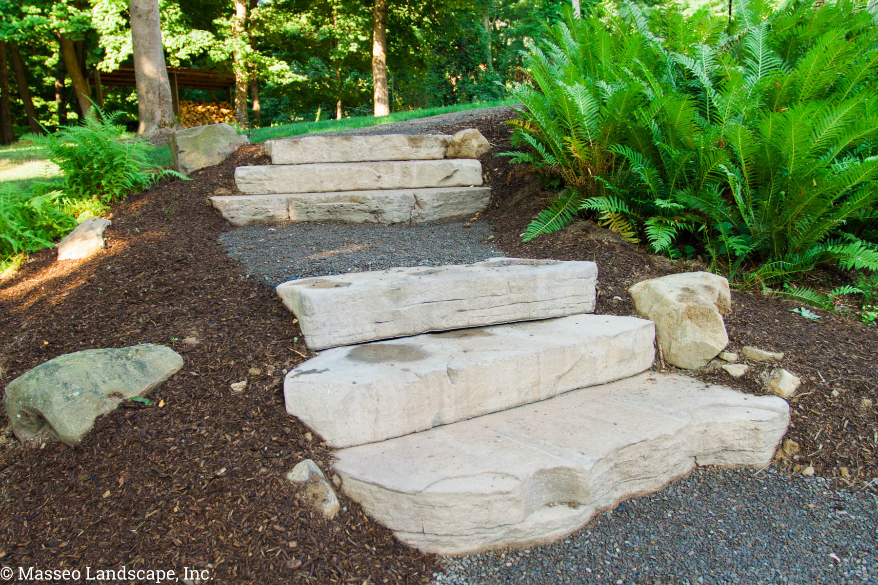 Stone steps set into a hillside garden path in Port Ewen, NY.