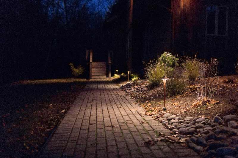Path lighting along paver walkway in Cottekill, NY.